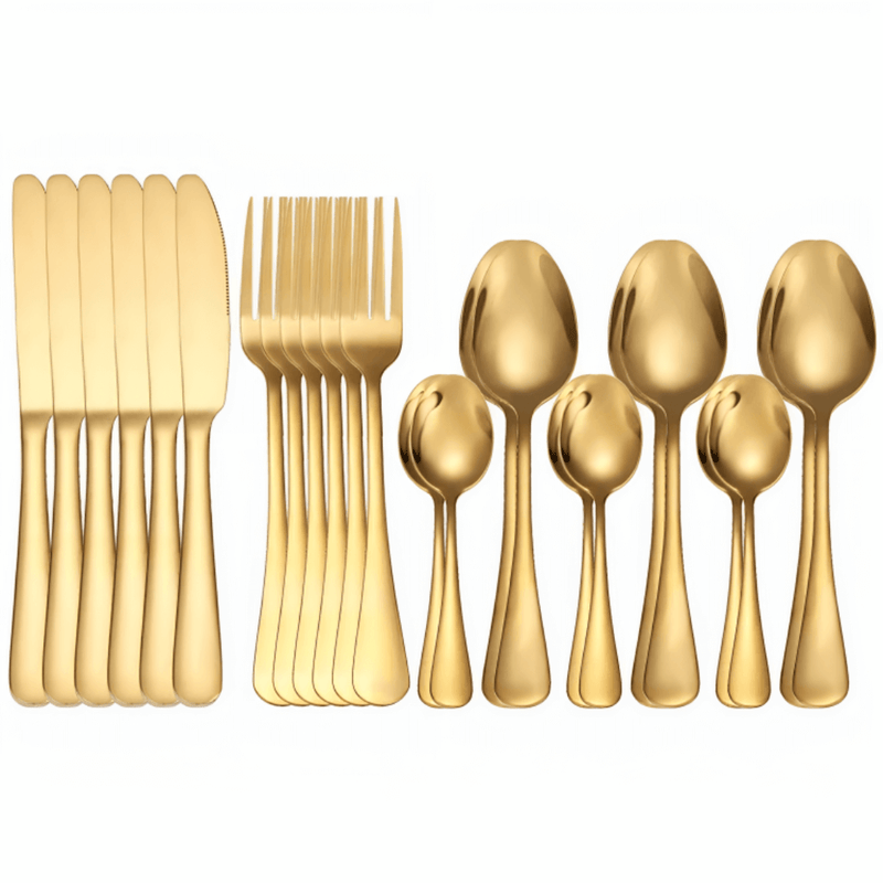 Kit 24 Talheres Aço Inox Premium - Dourado